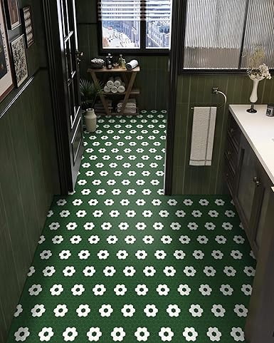 MORCART Peel and Stick Floor Tile, Vinyl Flooring Waterproof, DIY Flooring for Bathroom, Kitchen, Fireplace, Pet House, Stairs, Bedrooms, Wall(20PCS,7.87" x 7.87",Dark Green)