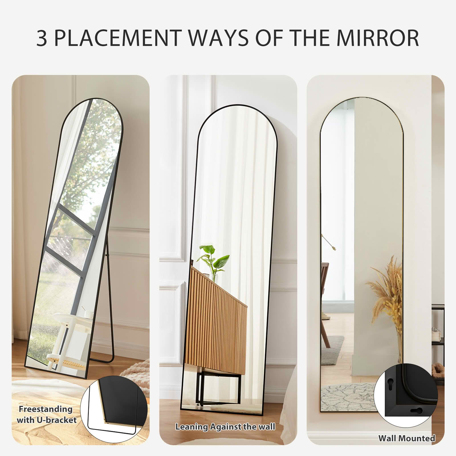 MAYEERTY 56"x15" Arched Full Length Mirror, Full Body Standing Floor Mirror, Black
