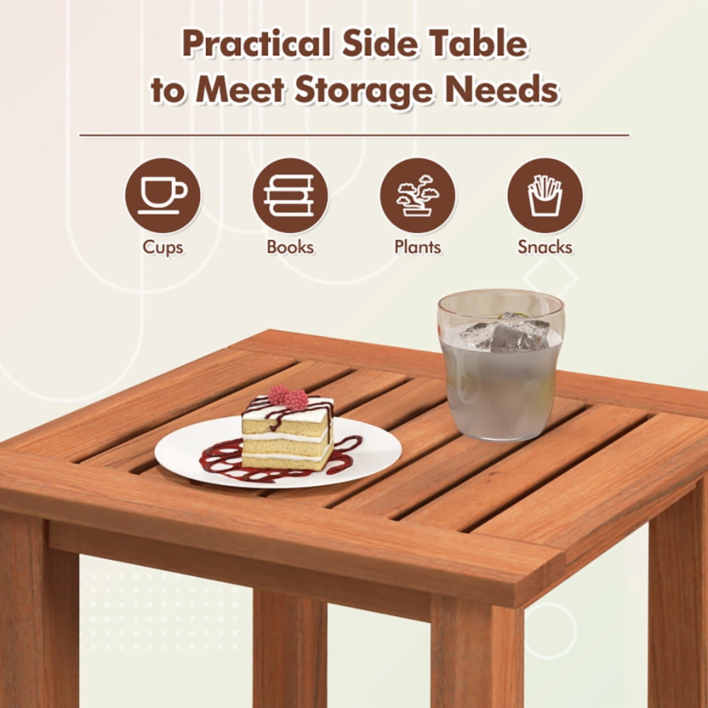 Aimee Lii Patio Hardwood Square Side Table with Slatted Tabletop, Outdoor Patio Furniture Aimee Lii Patio Hardwood Square Side Table with Slatted Tabletop, Outdoor Patio Furniture