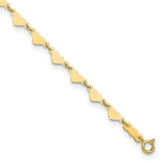 Primal Gold 14 Karat Yellow Gold Oval Link Chain with Hearts 10-inch Plus 1-inch Extension Anklet