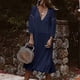 thumbnail image 1 of Women Solid Color Sundress Midi Summer Dress V Neck Dresses, 1 of 4