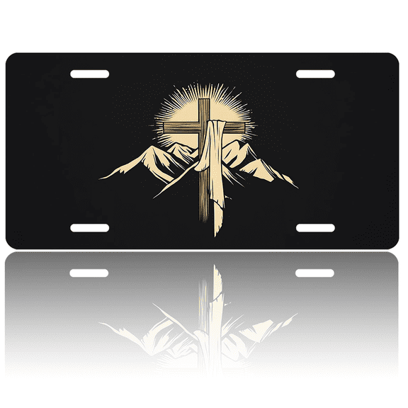 1 Pcs 2D Flat License Plate Covers & Frames, Cross with For Decorative Front, Waterproof For Decoration Aluminum License Plate Covers & Frames Cover For Men Women, 12" X 6"