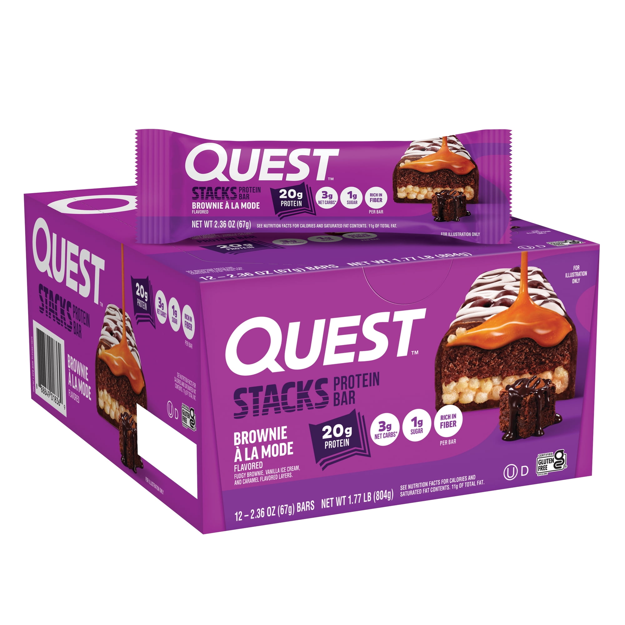 Quest Stacks Protein Bars, Brownie a la Mode Flavor, 20g of Protein, 12 Count