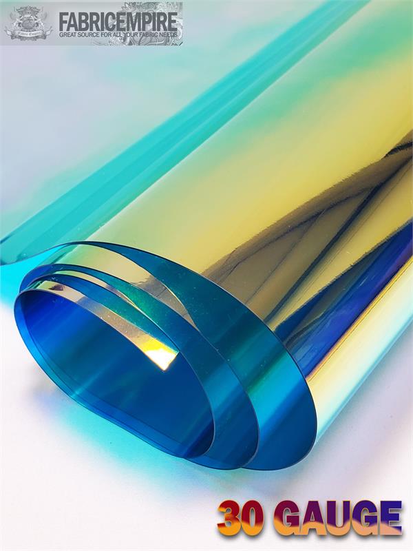 30 Gauge Metallic Transparent Hologram Blue Plastic Vinyl Fabric 38