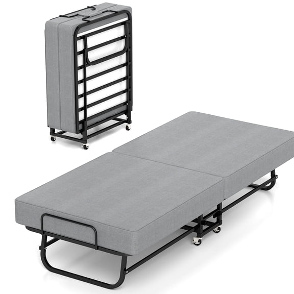 Portable Folding Bed with Memory Foam Mattress Rollaway Cot Guest Bed with Cover