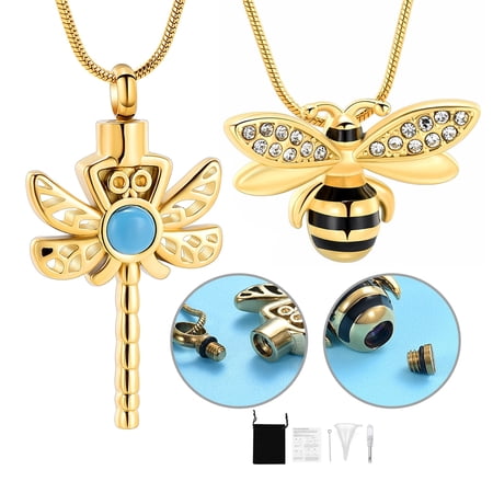 Honeybee & Dragonfly Urn Necklace for Ashes Memorial Keepsake Cremation Jewelry Gifts With Filling Tool
