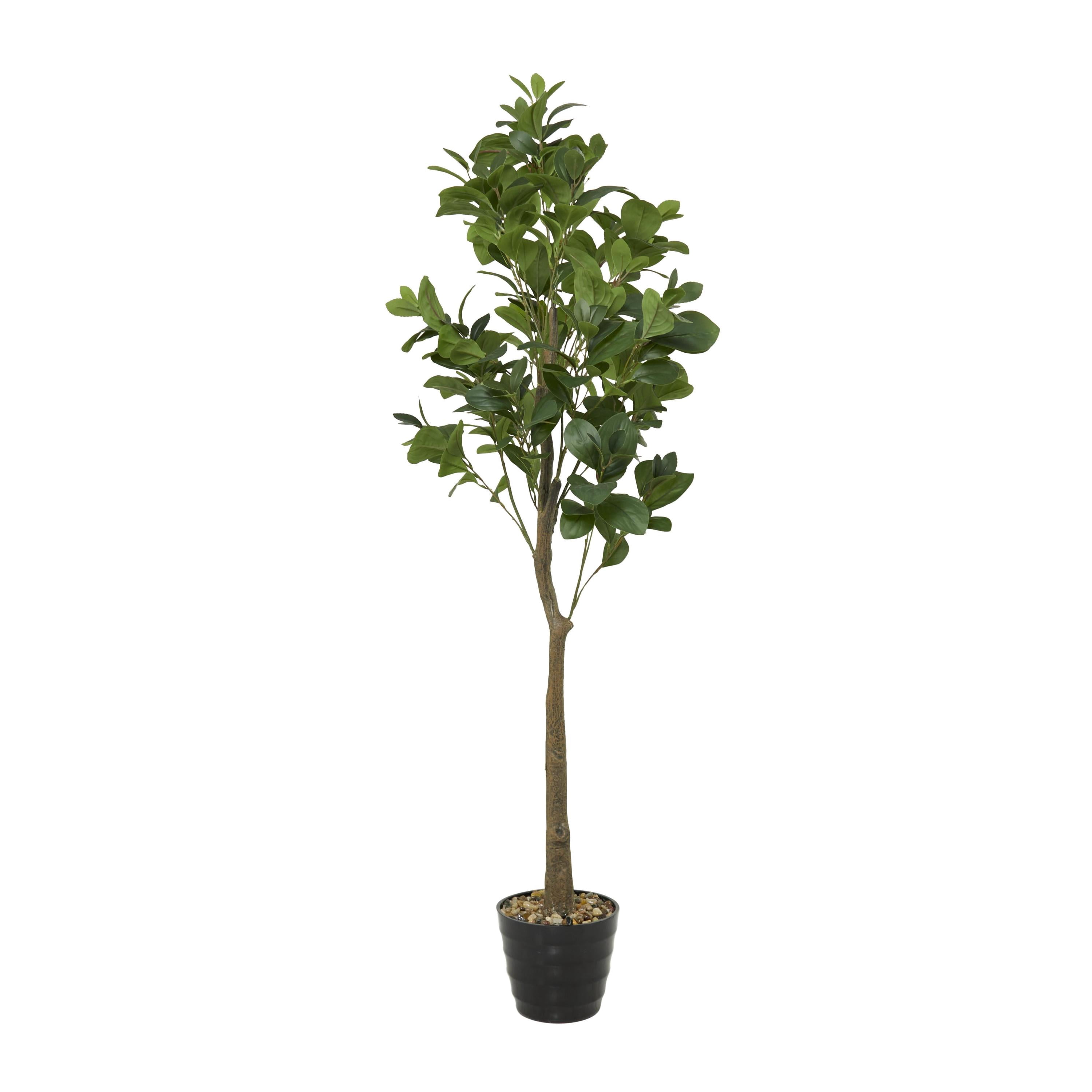 DecMode 59" Artificial Fig Tree in Realistic Leaves and Black Melamine Pot