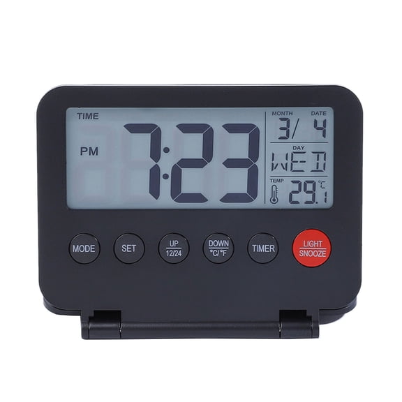 Digital Clock LCD Travel Alarm Foldable Desk Clock with Date and Temperature Indication Backlight Battery Operated