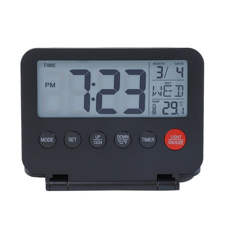 Aurgiarme Digital Travel Foldable Alarm Clock with Large LCD Display Calendar Temperature Gauges Snooze Backlight Battery Operated