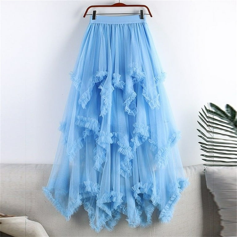 Women's Multilayer Tulle Ruffles Skirt - A-Line Fairy Tutu Midi Length For Parties & Special Events