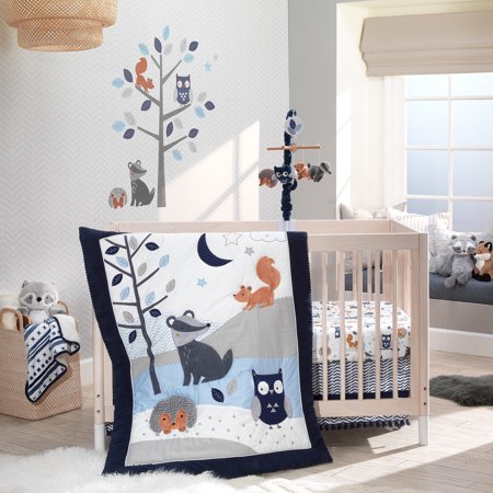 Lambs Ivy Whimsical Woods Blue Gray Woodland 3 Piece Baby Crib