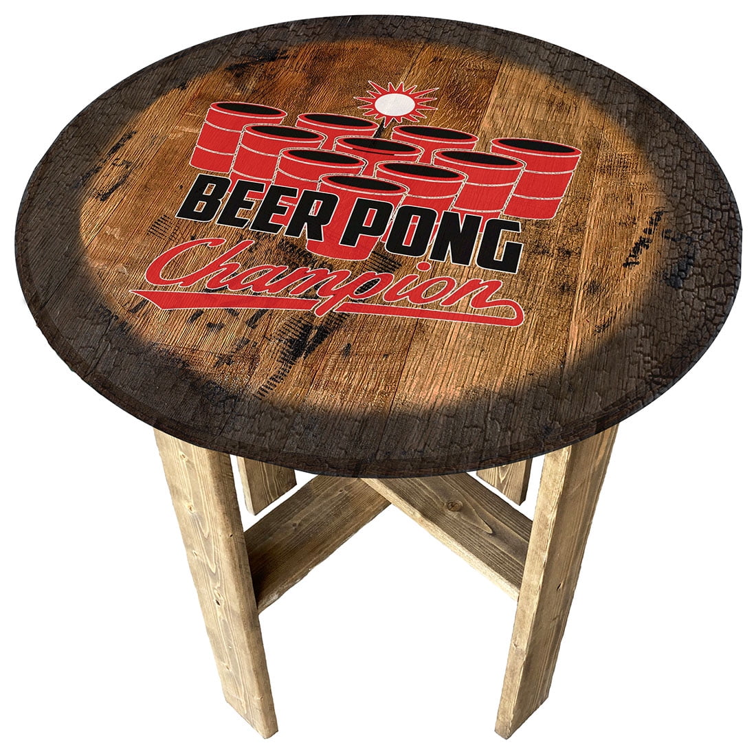 Red Cup Beer Pong Beer Game Gift Farmhouse Rustic Round Whiskey Barrel