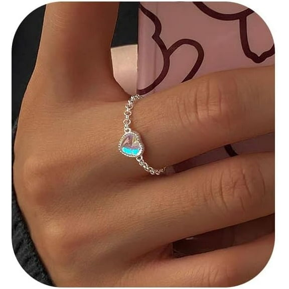925 Sterling Silver Rings for Women Adjustable Dainty Tassel Chain Dangle Charm Fashion Forefinger Birthstone Ring Coloured Glaze Infinite Love Heart Ring Cute Wedding Birthday Graduation Jewelry
