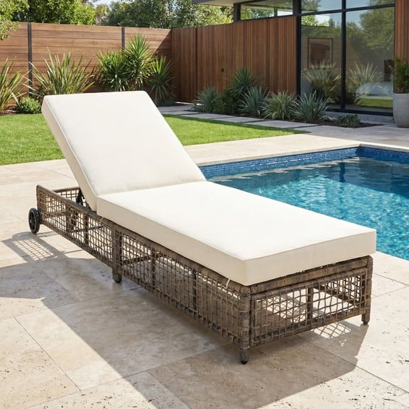 Trexm Outdoor Lounge Chair, 77.8"L x 24.6"W x 41.3"H, Beige Cushion/Grey Brown, for Patio/Garden