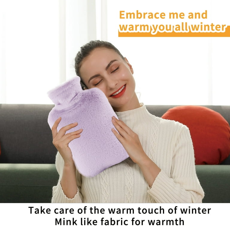 samply Hot Water Bottle with Fuzzy Cover, 2L Hot Water Bag, Purple