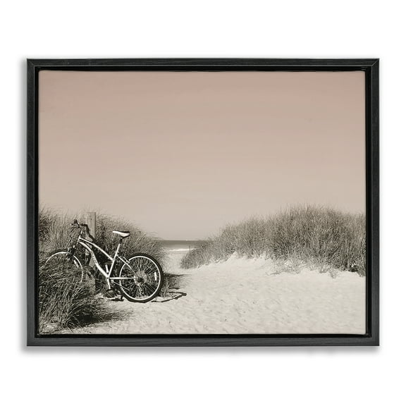 Stupell Industries Bicycle Ride Paused Nautical & Beach Photography Black Floater Framed Canvas Art Print Wall Art, 21 x 17
