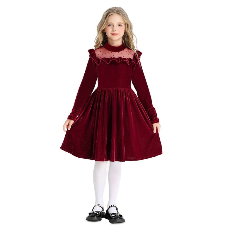 big girls holiday dress WhouRiu Little Christmas Velvet Lace Long Sleeve Party Gown Kids Fashion Winter Dress Green,Sized 5-6 Blazers & Jackets
