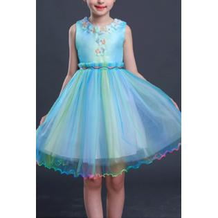 Unomatch Kids Girls Flower Decorated Long Sleeve Wedding Dress