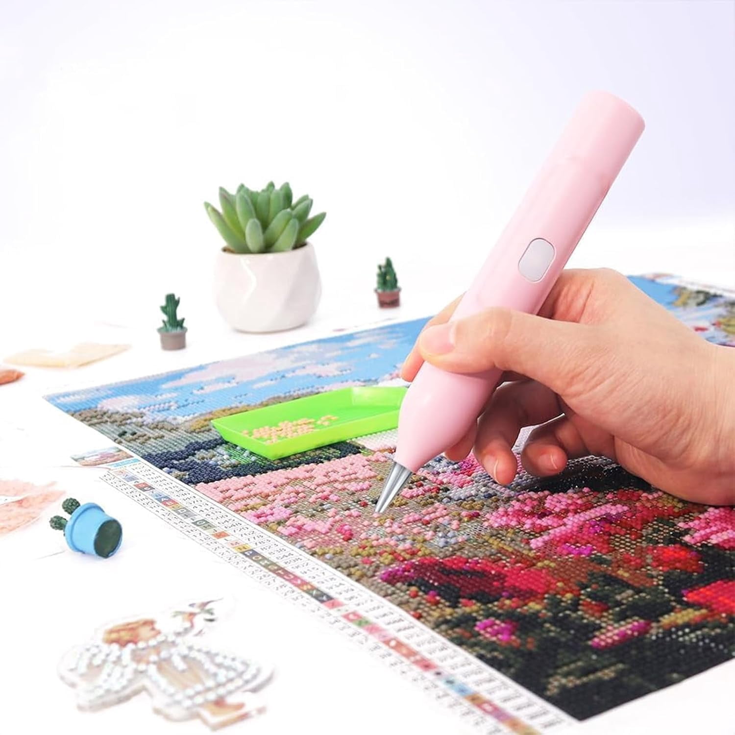 EzyPen - Electric Diamond Painting Pen with Vacuum Technology, IPX5 Waterproof Painter Diamond Art Pens Tools with 2 Replacement Tip & Tray, Adjustable Suction Mode, DIY Art Tool Kits