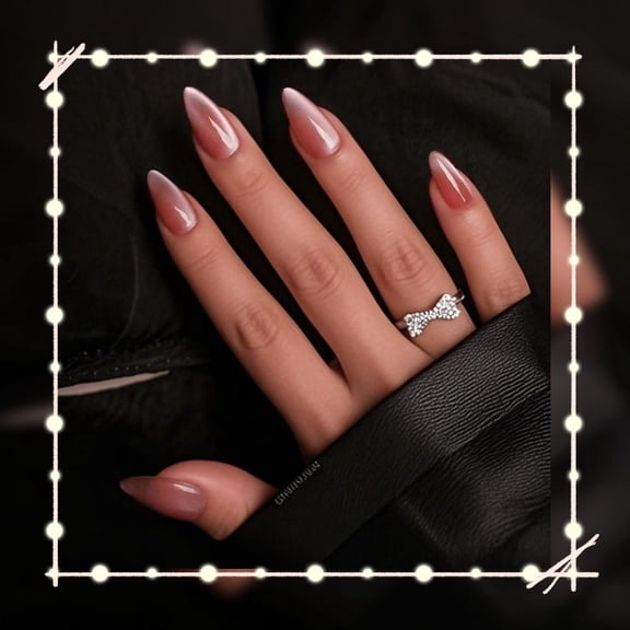 Pink Cat Eye Almond Press On Nails Medium Length Gradient Shine Acrylic Fake Nails Set for Women Halloween Christmas Gifts