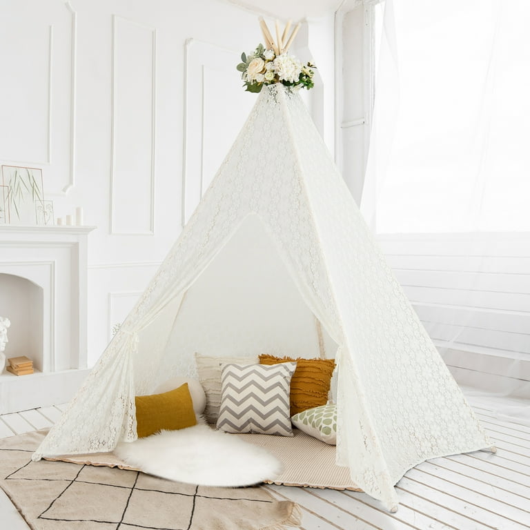 Costway 85 Height 5 Sides Huge Lace Play Tent for Kids Adult Wedding w Light Strings