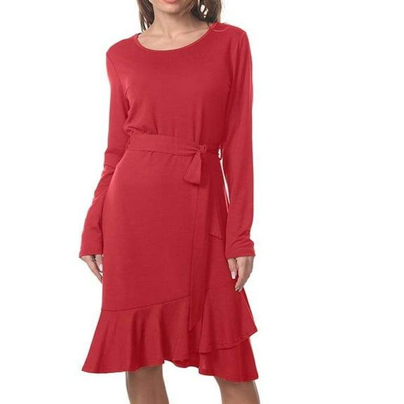 Sentmoon Slim Womens Dresses Fall Dresses for Women 2024 Casual Fashion Solid Color Short Dresses,Plus Size Workout Womens Fashion Red XXL Up to 50% off