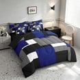 thumbnail image 2 of Manfei Navy Blue Gray Square Full Size Bedding Sets, Minimalism Geometric Grid Full Size Bed in a Bag, Black Reversible 7pcs, 2 of 6