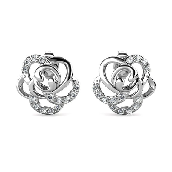 Cate & Chloe Briella 18k White Gold Plated Silver Flower Earrings with Swarovski Crystals for Women