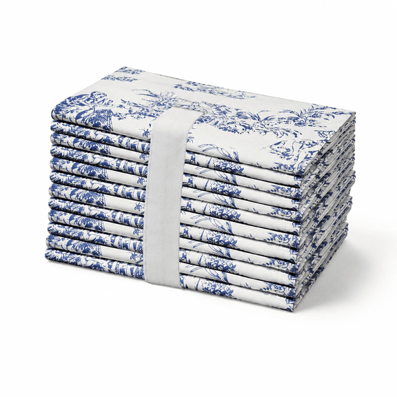 Navy Toile 18" x 18" Pure Cotton Cloth Dinner Napkins, Set of 12