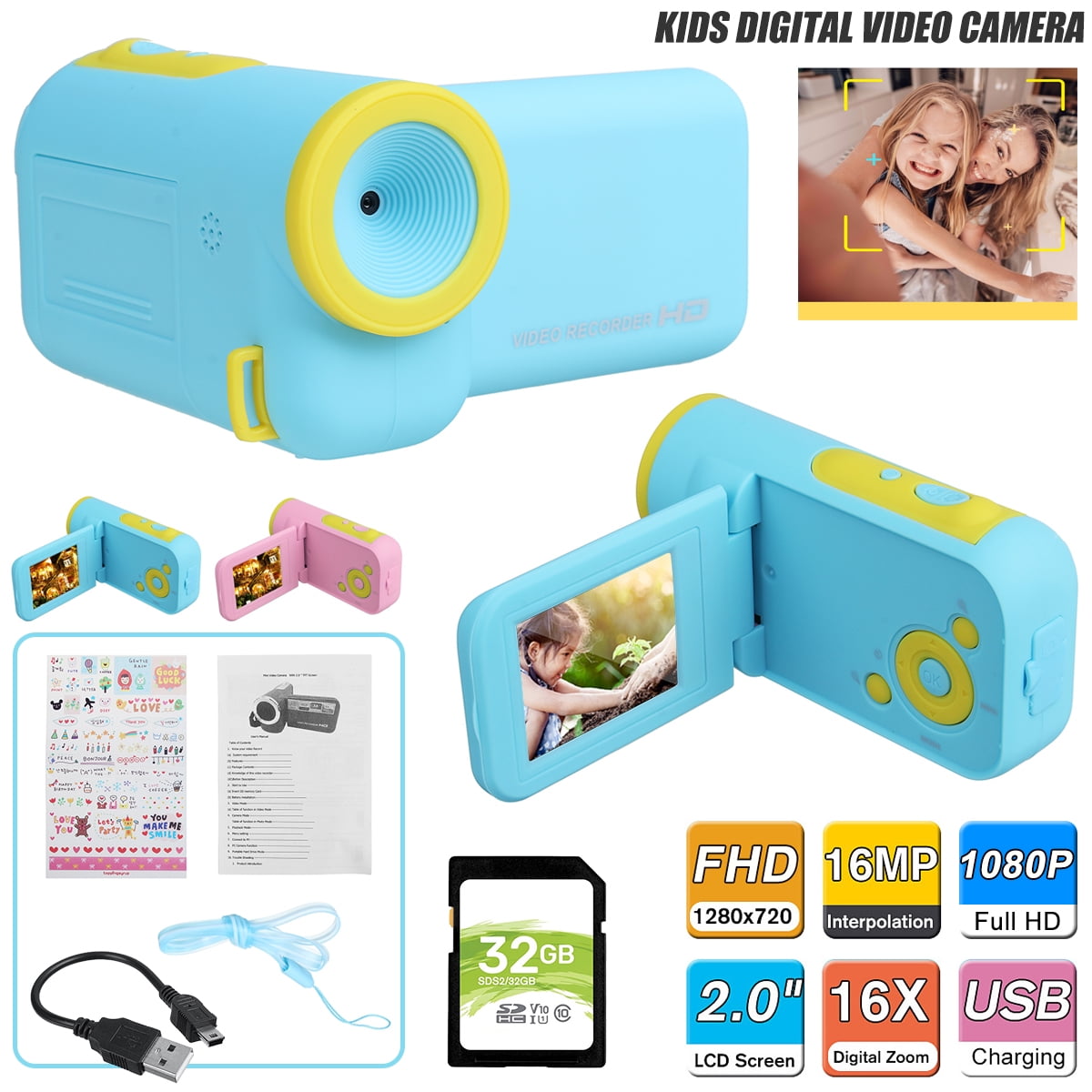8GB Memory Card Prink Camera for Kids,720P Video Recorder Sport Action Camera Camcorder with 16MP HD Photo Resolution Kid Camera for Children Boys Girls Gift Camera Toys with Mini 1.77 Inch Screen