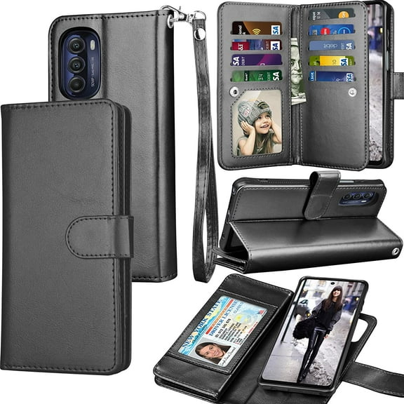 Tiflook Wallet Case for Motorola Moto G Stylus 5G (2022) | XT2215, Luxury PU Leather ID Cash Credit Card Slots Holder Carrying Pouch Folio Flip Cover [Detachable Magnetic Hard Cases] Lanyard - Black