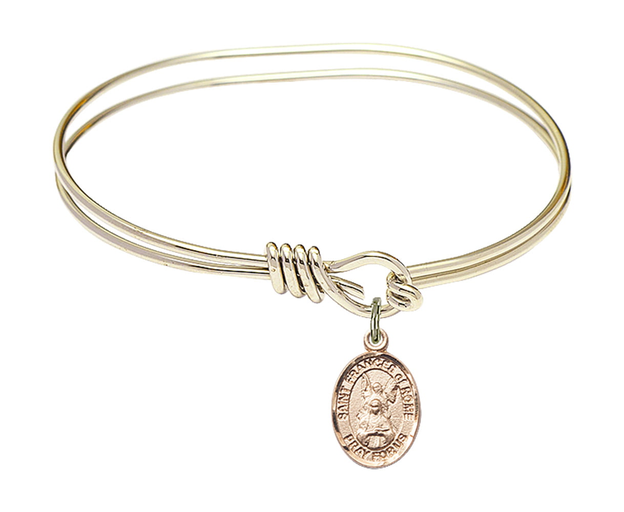 7 inch Oval Eye Hook Bangle Bracelet with a St Frances of Rome charm. 