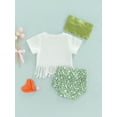 thumbnail image 4 of Genuiskids Newborn Baby Girls Sweet Style Outfit Letter Printing Round Collar Short Sleeve Tassels Hem Tops Avocado Shorts with Headwear Summer Outfits, 4 of 9