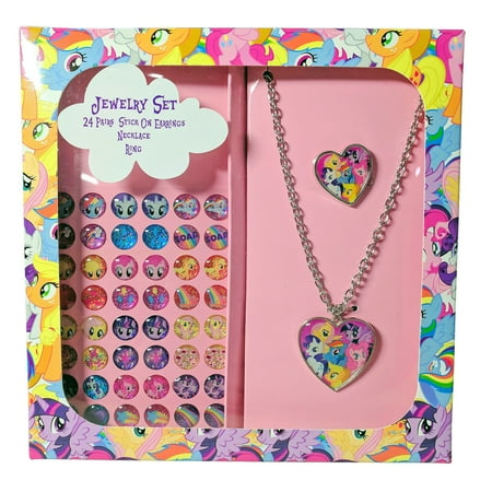 - My Little Pony Girls Jewelry Set Stick On Earrings Necklace Ring Gift Box Set