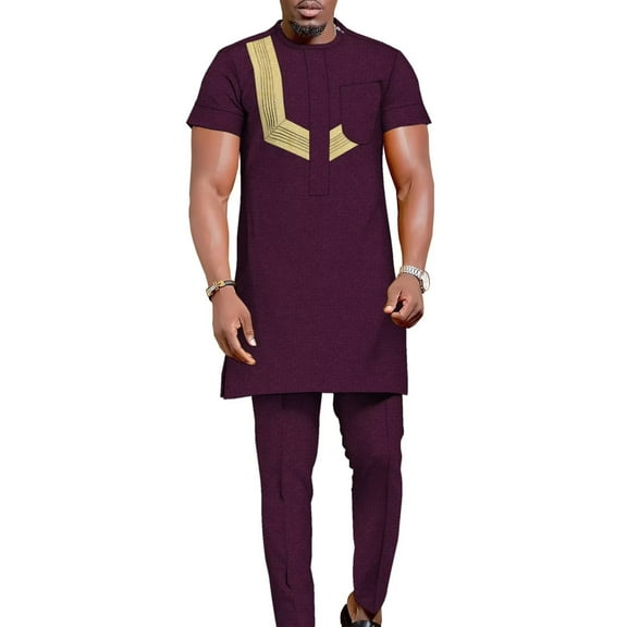 2 Pieces Shirt and Pants Set Mens African Clothing Bazin Riche African Wax Print Top Suits and Pants Sets Ankara Clothes