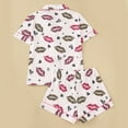 thumbnail image 5 of Telankuip 2 Piece Valentines Pajamas for Women Set Cute Bow Printed Casual Sleepwear Button up Short Sleeve Tops with Elastic Waisted Loose Comfy Shorts Soft Lightweight Pjs 6-White XL, 5 of 8