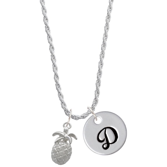 Delight Jewelry Silvertone Pineapple Silvertone Script Initial Disc - D - Charm Necklace, 20"+3"