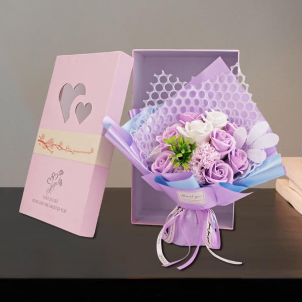 Ramo de flores, rosas de jabón, accesorio Floral, regalo realista de San Valentín, flores falsas, adorno de mesa para celebración y Festival Púrpura
