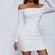 thumbnail image 1 of Vestido de Color Sólido para las Mujeres Fuera Del Hombro Manga Larga Plisado Bodycon sin Espalda Traje de Vacaciones, 1 of 5