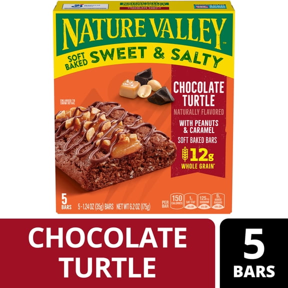 Nature Valley Soft Baked Sweet and Salty Bars, Chocolate Turtle, 5 Bars, 6.2 oz