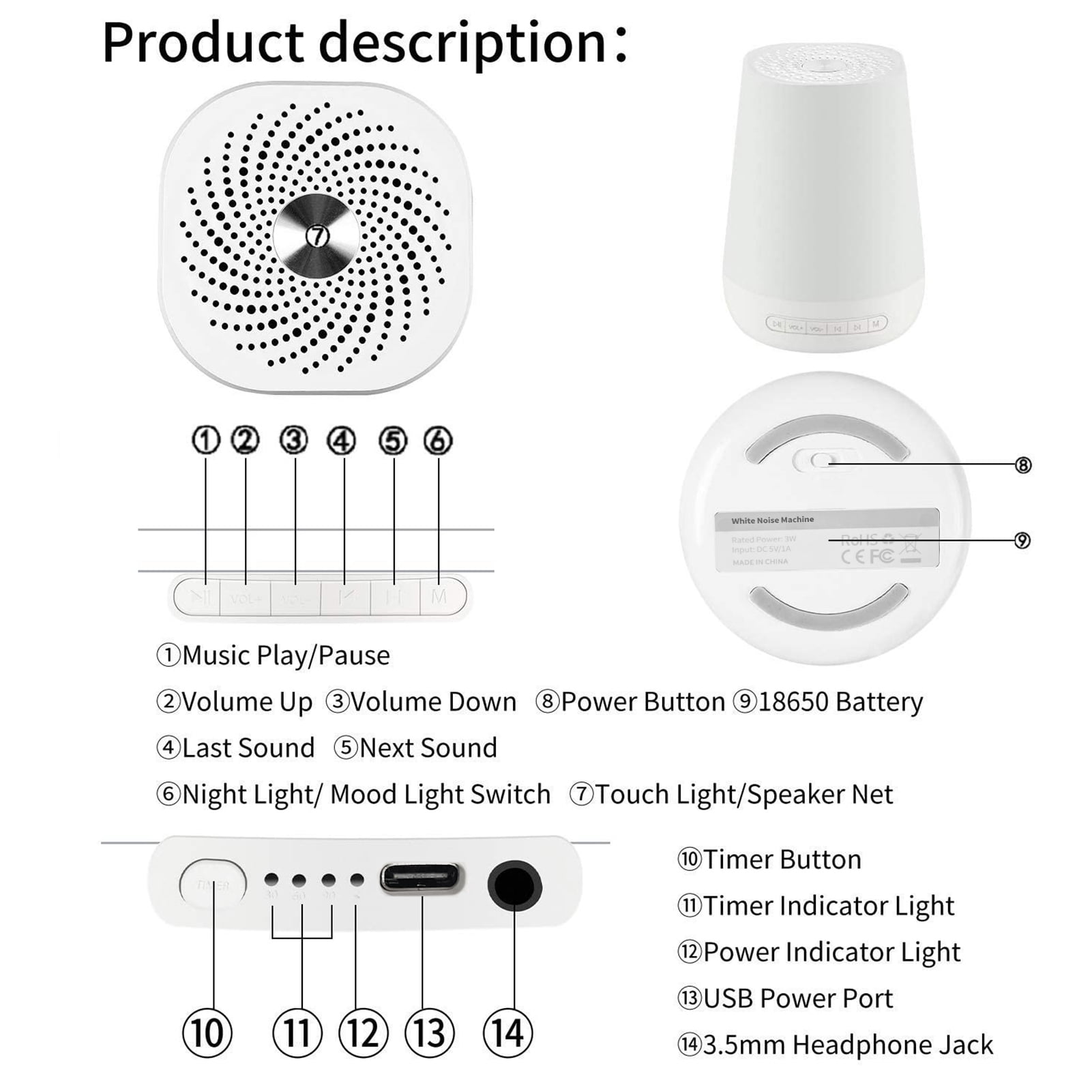 Carevas Sleep Machine,Noise Sound Smart 34 Sounds / Voice Cloud Function Built-in Sound 34 Remote / White Noise Arealer Sounds APP White Sounds 30min/60min/90min Timer Abody Noise Baby Sound