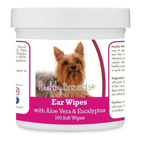 Healthy Breeds 192959824704 Silky Terrier Ear Cleaning Wipes with Aloe & Eucalyptus for Dogs - 100 Count