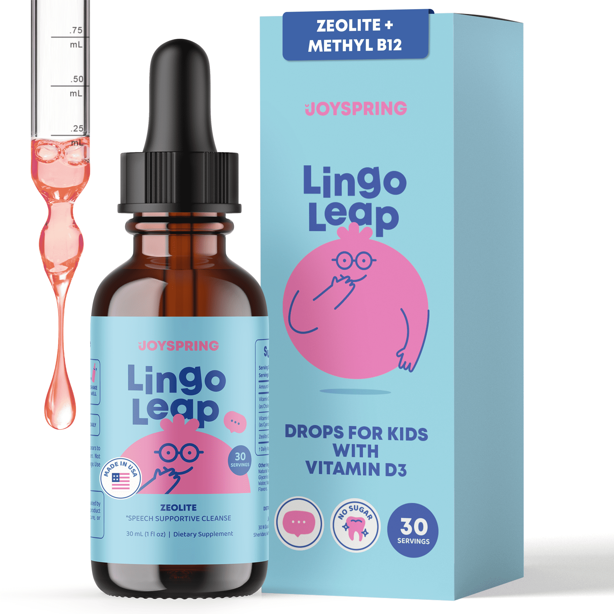 JoySpring LingoLeap Kids Zeolite Drops, Berry, 30 Servings, Ages 3+