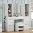 thumbnail image 6 of LED Lighted Vanity Desk with 11 Drawers & 2 RGB Glass Cabinets, Large Makeup Table with Tempered Glass Top, Dimmable Brightness & Power Outlet, Modern  Vanity Set for Bedroom, 6 of 11