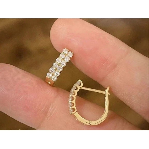 New Women's Hoop Earrings 14K Yellow Gold Plated 925 Silver 2Ct Round Cut Lab Created Diamond