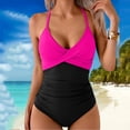 thumbnail image 2 of Women's One Piece Swimsuits Tummy Control Front Cross Bathing Suits Tie Back Slimming V Neck Solid Color Swimwear Dark Gray M, 2 of 6