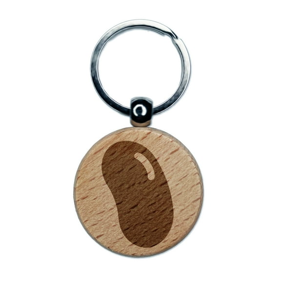Jelly Bean Solid Round Keychain Charm Tag - Engraved Wood