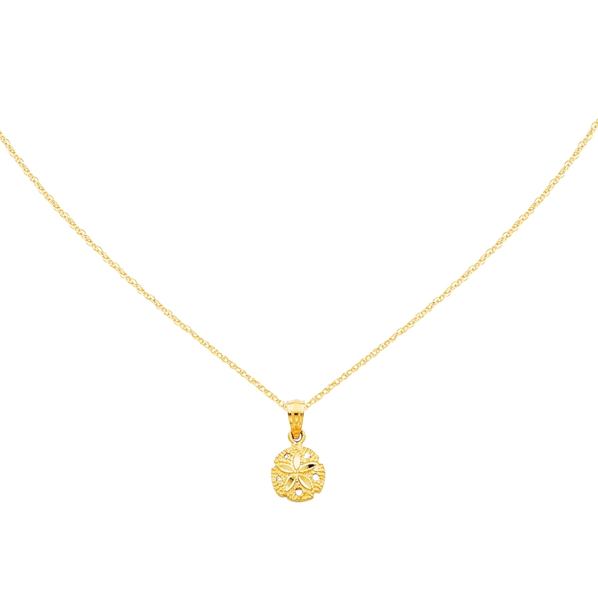 Primal Gold 14 Karat Yellow Gold Sand Dollar Pendant on 18-inch Cable Rope Chain, Adult Unisex, Size: 18 inch