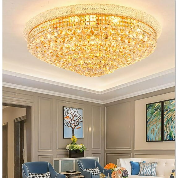 AFANQI 5- Light Flush Mount Crystal Chandelier for Living Room Dining Room Entryway Hallway Bedroom Foyer Gold 23.6" E14 Base