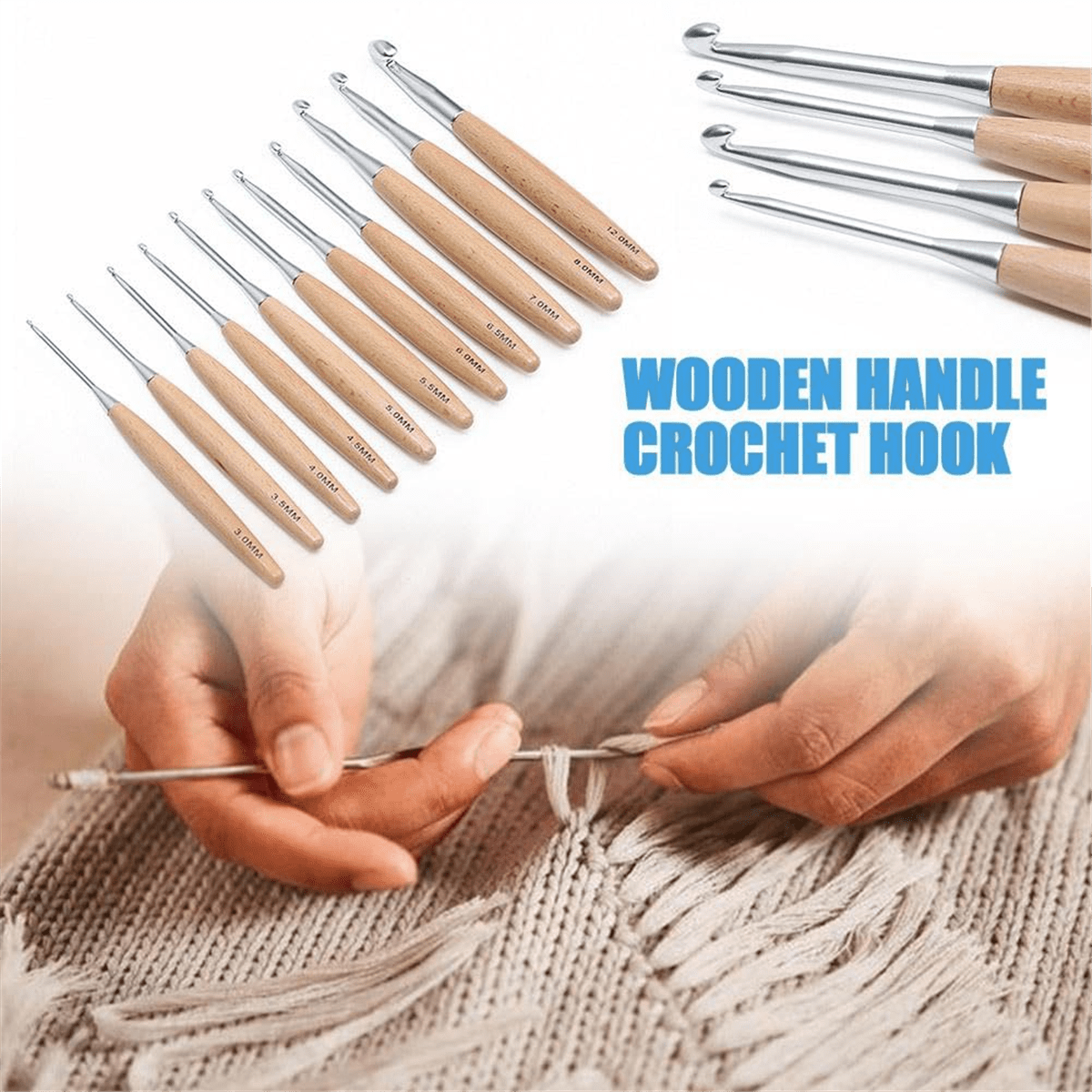 11Pcs Crochet Hooks 3.0mm-12mm, Crochet Hooks with Wooden Handle, Single Crocheting Knitting Hooks, Crochet Needles